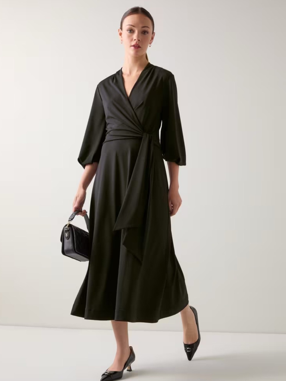 LK Bennett Aiper Black Tie Front Jersey Midi Dress 6 Petite Reversible